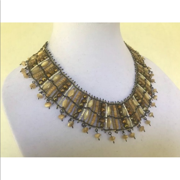 BEADED NECKLACE EARTH TONES NECKLACE‎ WIDE BAND - Picture 8 of 8